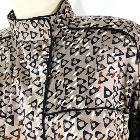 Vintage Joan Collins Silk Top Blouse Sz 4 Retro Triangle Print Snap Neckline - Picture 7 of 11